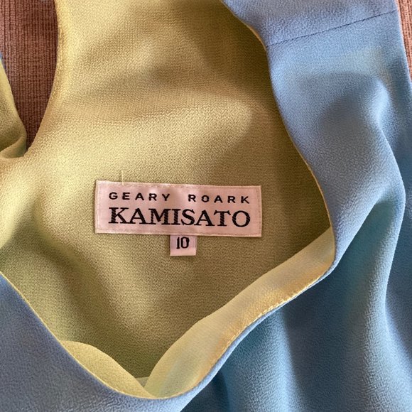 Boutique Geary Roark Kamisato Sleeveless Dress blue/lime green w/scarf - Size 10 - Picture 8 of 13